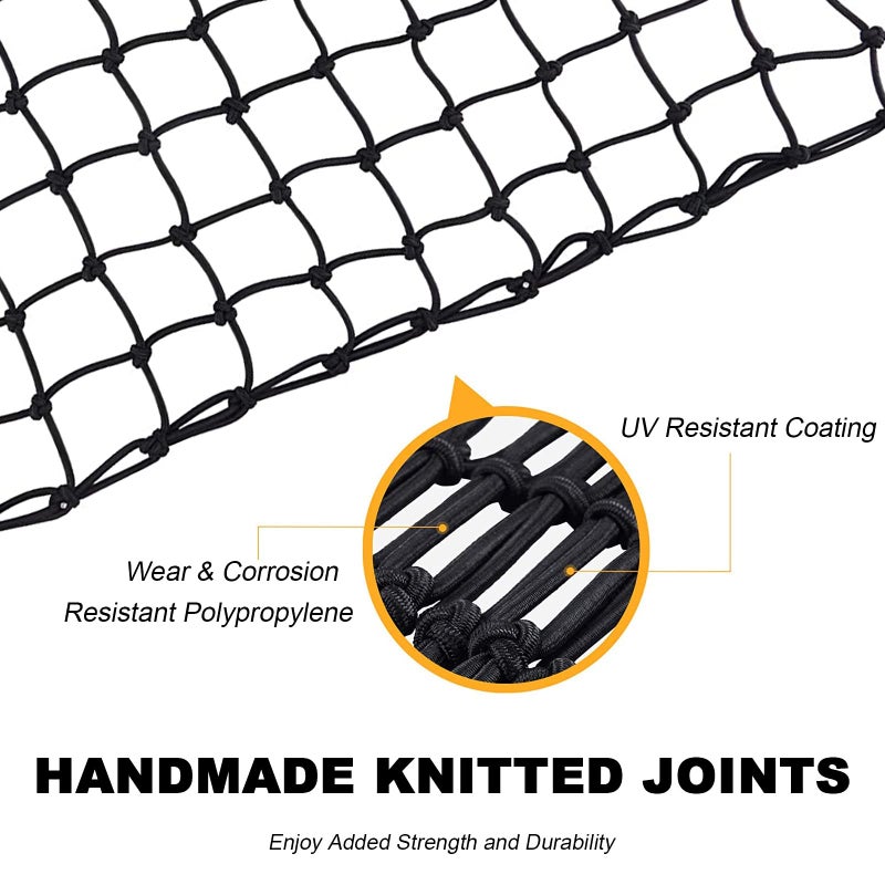 GSPSCN Cargo Net 6 ' x 4 ' for Truck Pickup Bed  Trailer Boat RV SUV Stretches to 12 'x18 ' Max Roof Rack Net Small 4 x4  Mesh Heavy Duty Bungee Cord Netting Compatible with Dodge Ram Chevy Ford Toyota - Image 5